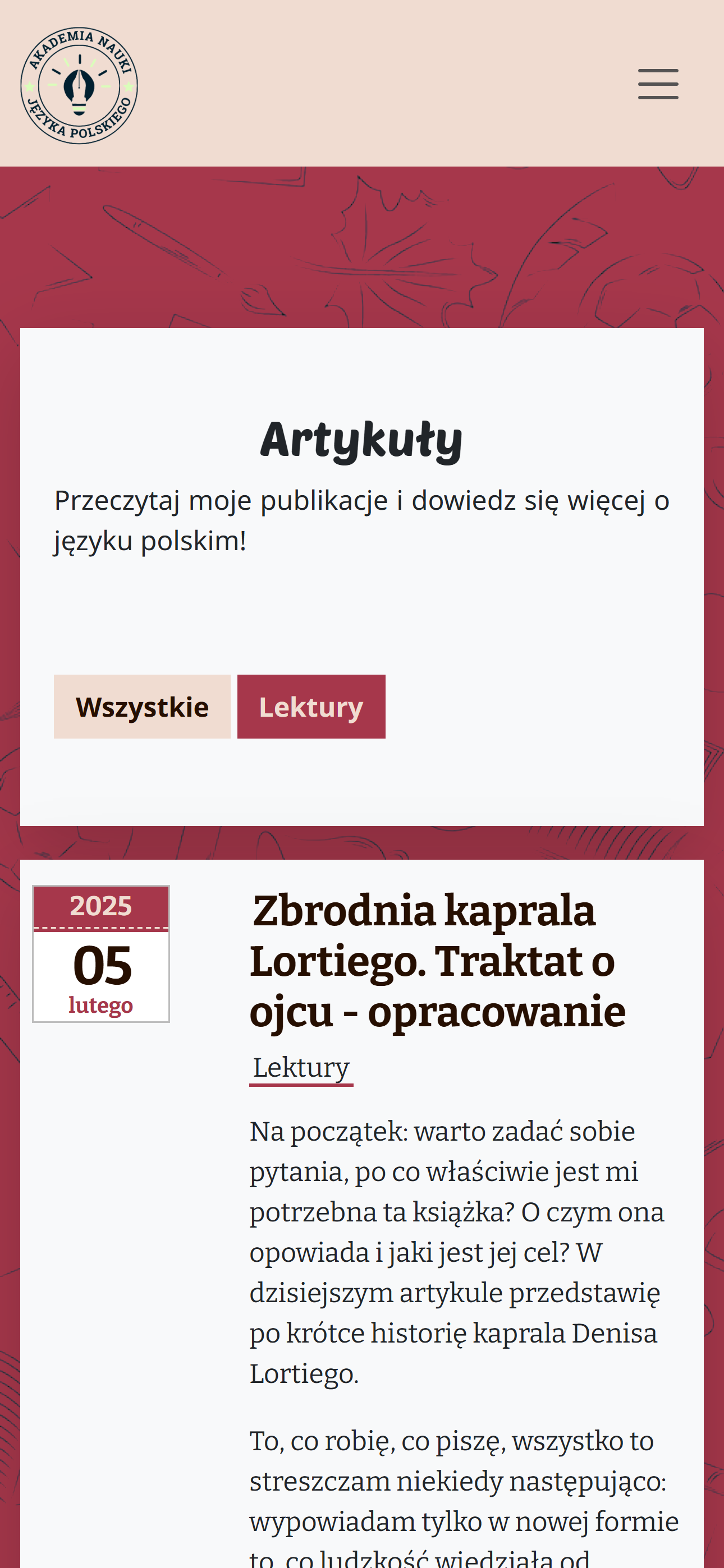 Akademia Nauki Języka Polskiego - strona od podstaw/panel administracyjny