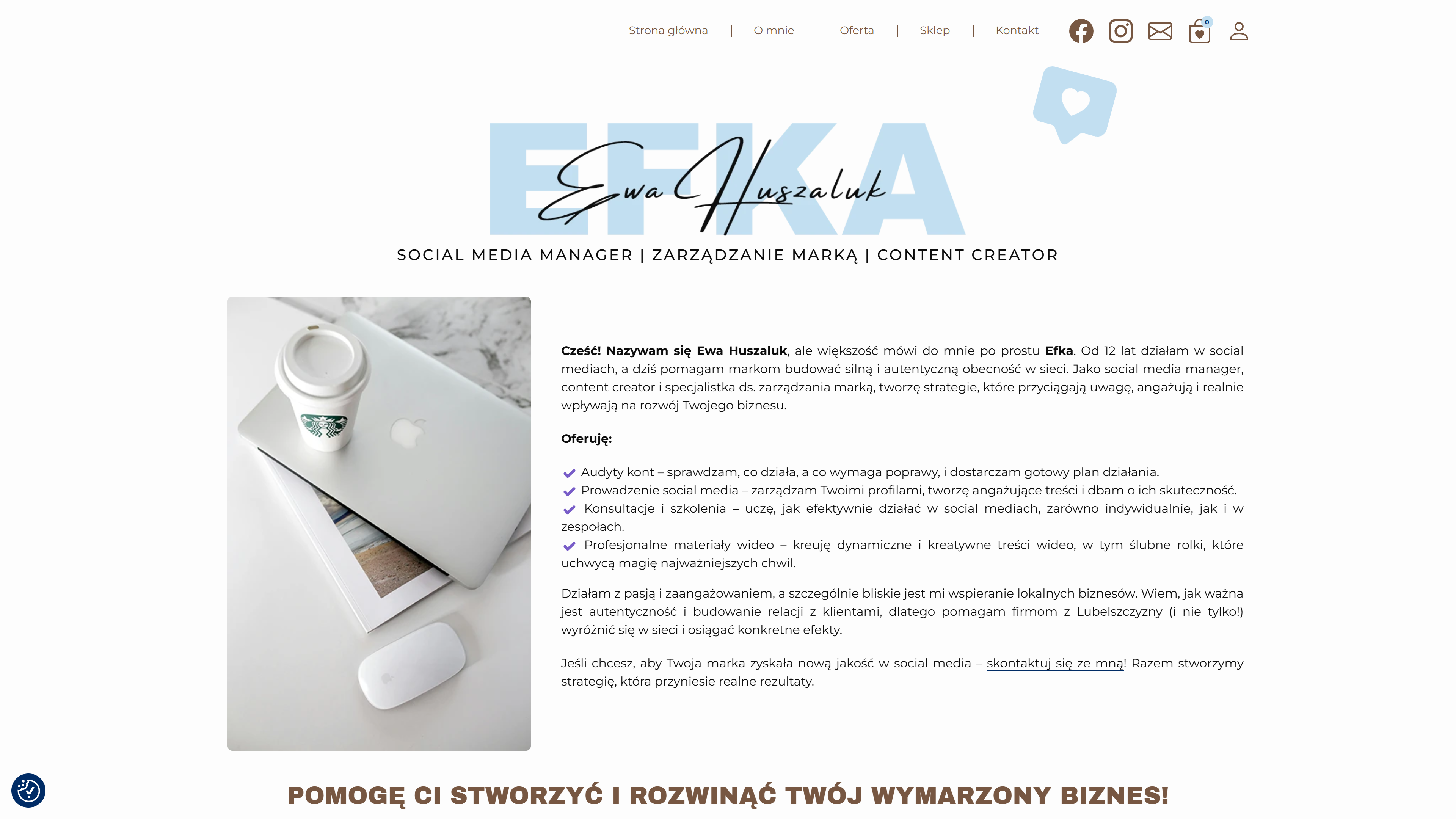Ewa Huszaluk - strona internetowa z funkcją sklepu
