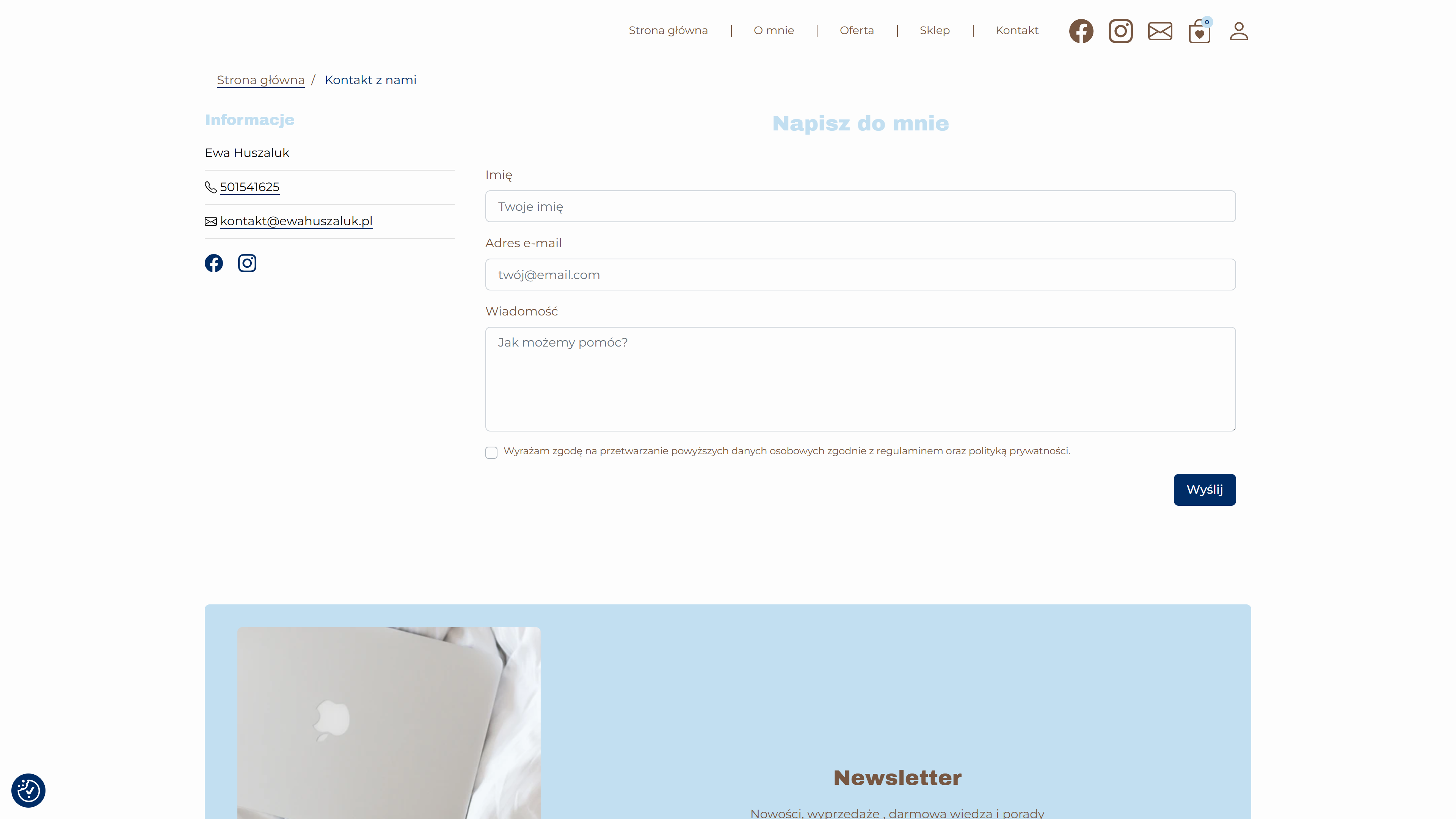 Ewa Huszaluk - strona internetowa z funkcją sklepu