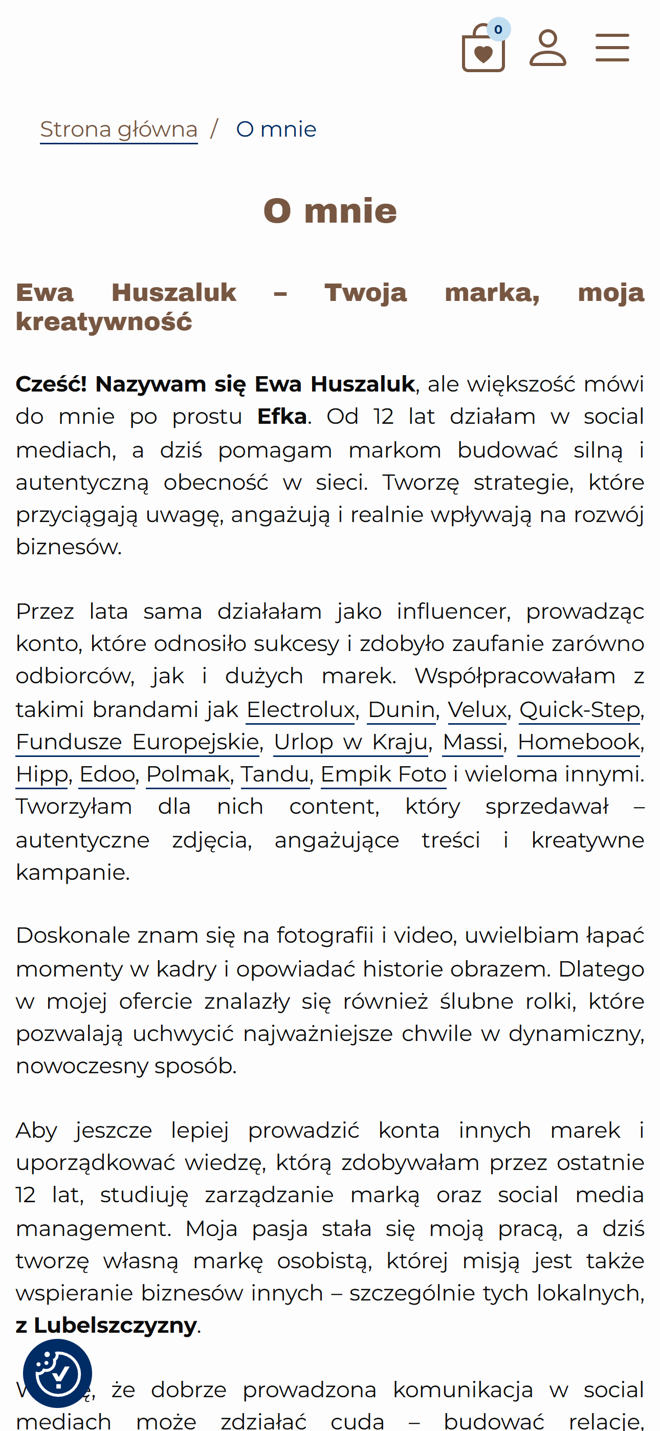 Ewa Huszaluk - strona internetowa z funkcją sklepu