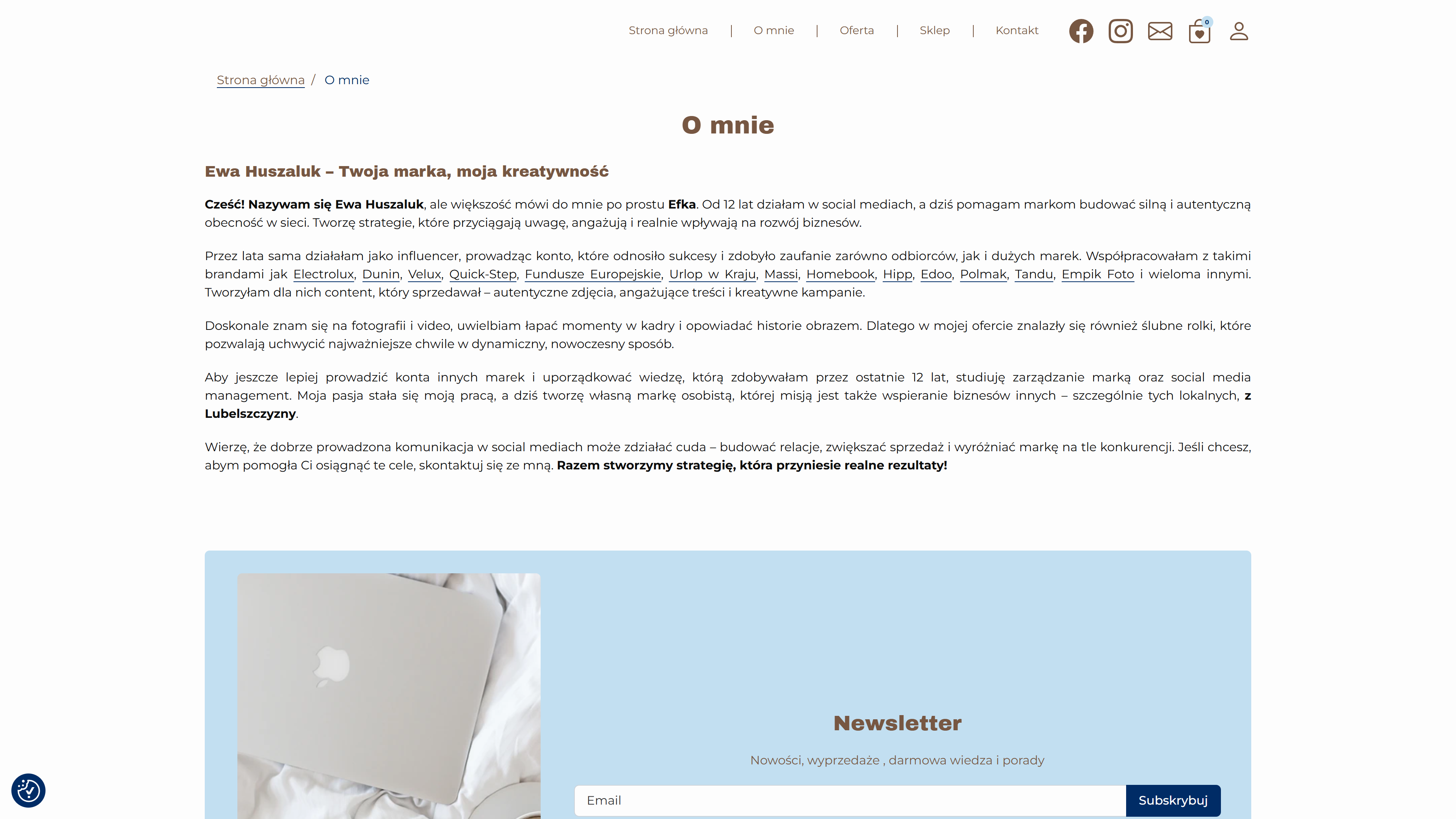 Ewa Huszaluk - strona internetowa z funkcją sklepu