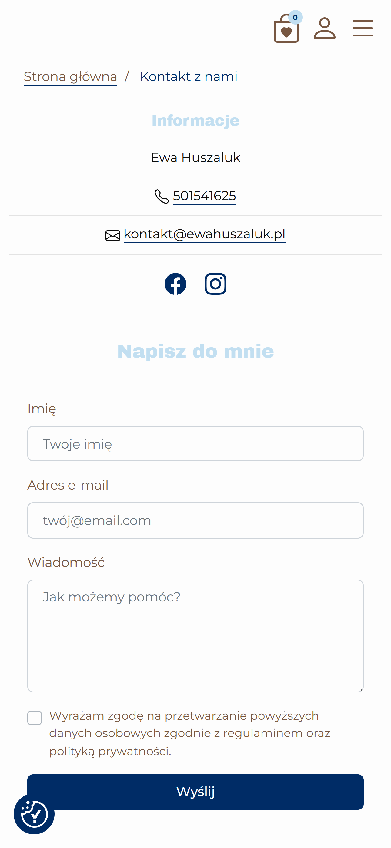 Ewa Huszaluk - strona internetowa z funkcją sklepu