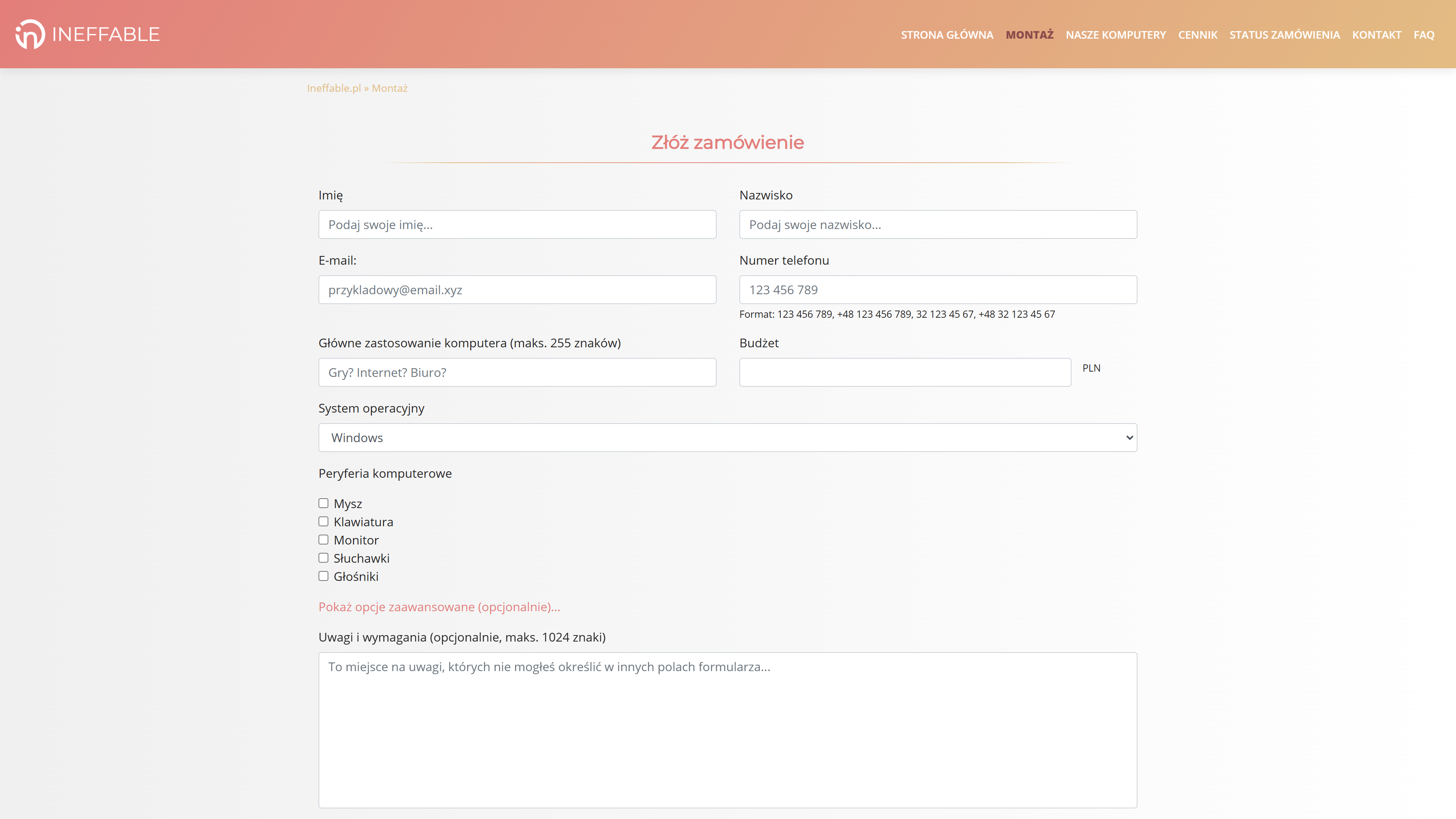 Ineffable - strona od podstaw/panel administracyjny