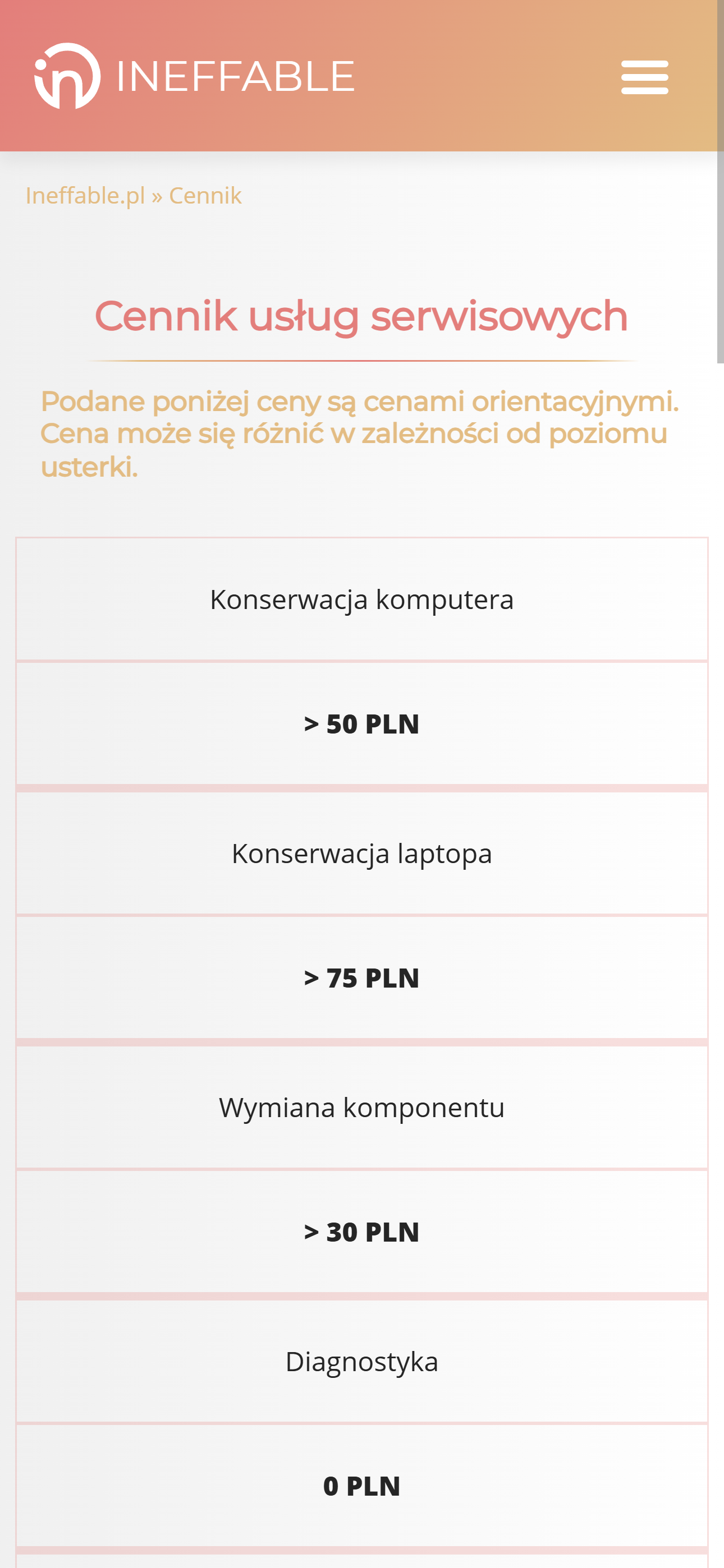 Ineffable - strona od podstaw/panel administracyjny
