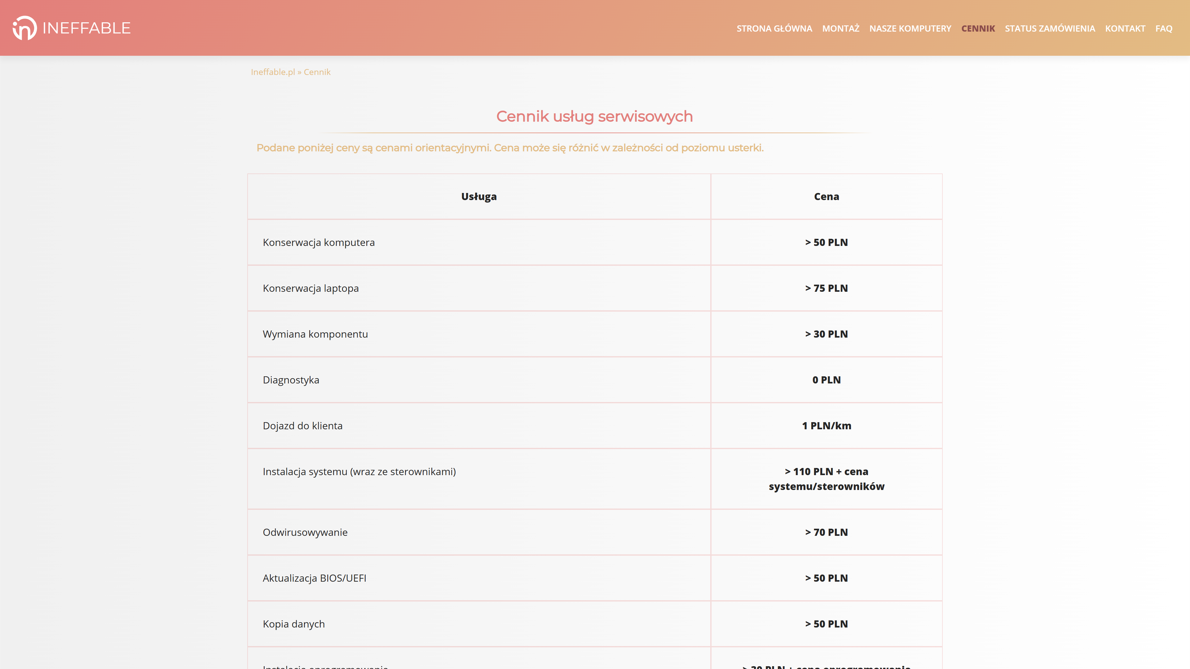 Ineffable - strona od podstaw/panel administracyjny