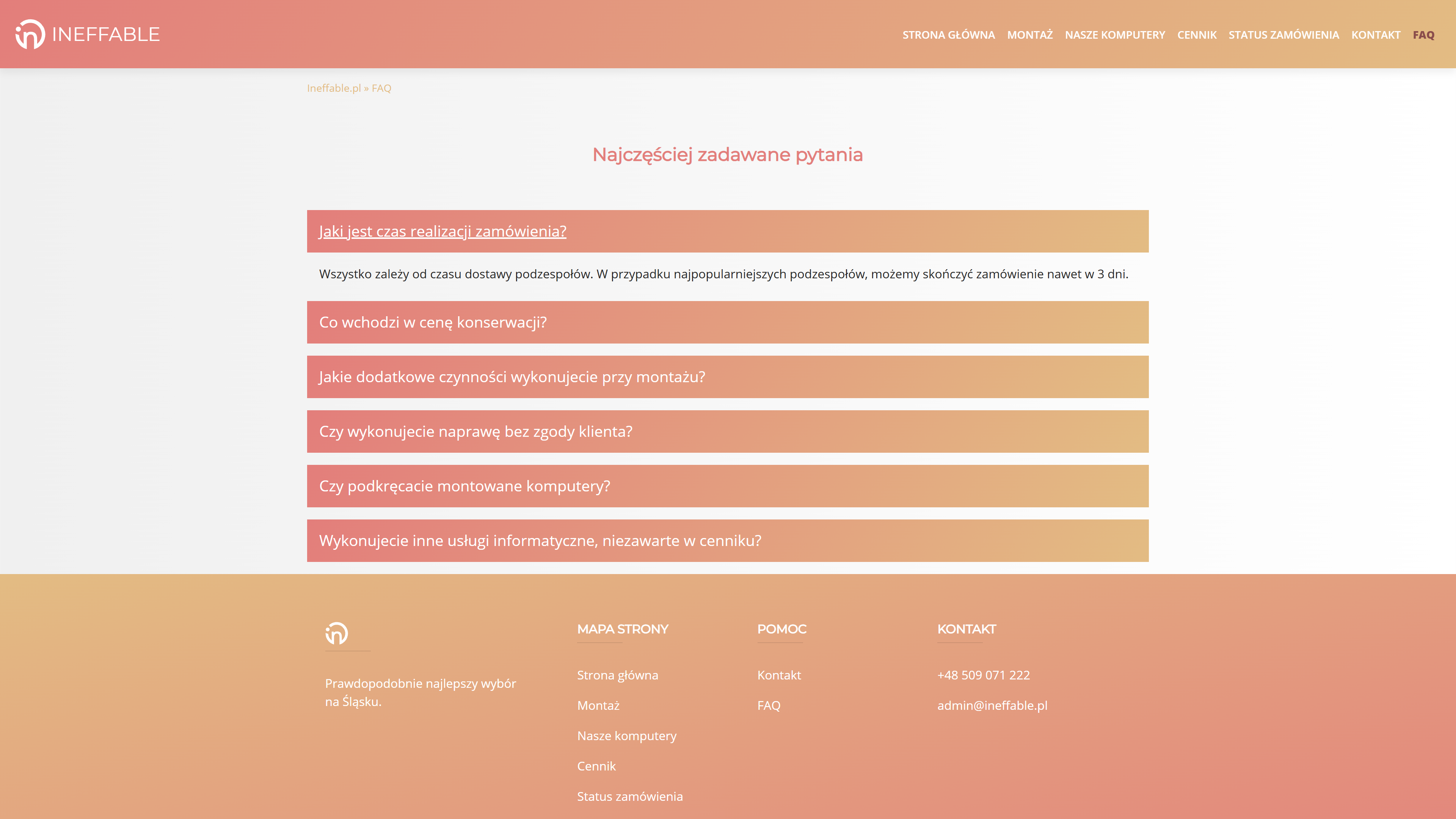 Ineffable - strona od podstaw/panel administracyjny
