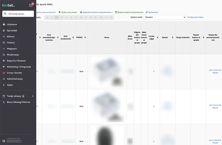 Zrzut ekranu panelu administracyjnego IdoSell