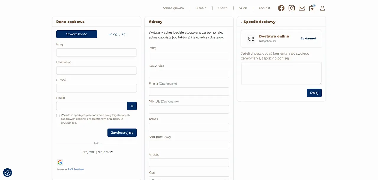 Zrzut ekranu procesu zakupowego sklepu ewahuszaluk.pl