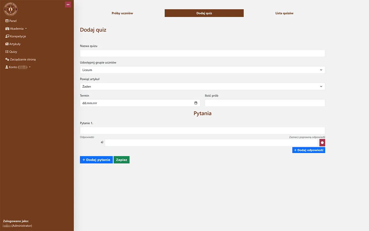 Screenshot of the quiz editor in the tutor system