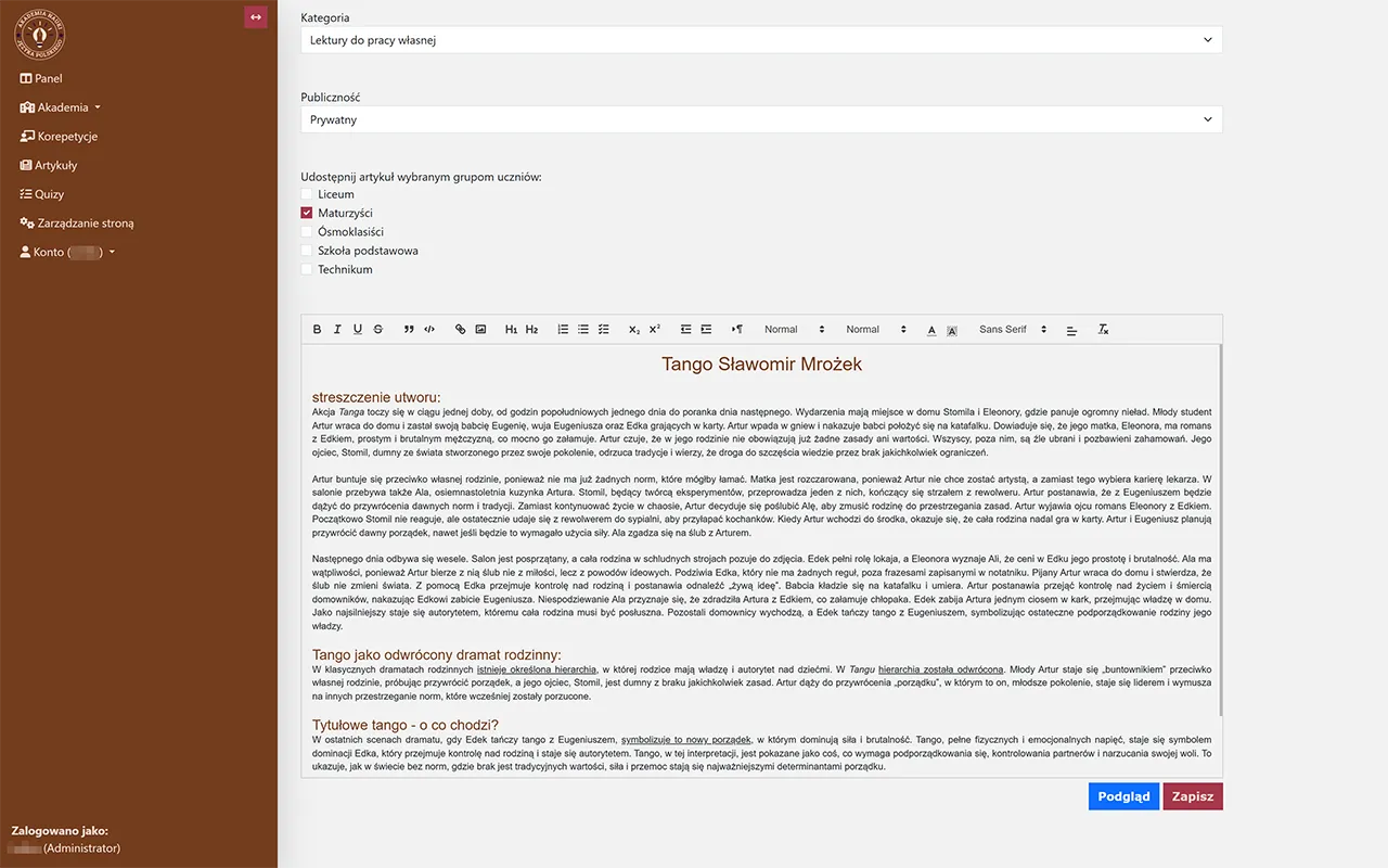 Screenshot of the text editor in the tutor system