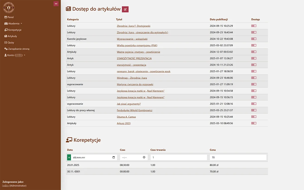 Screenshot of student resources in the tutor system